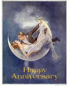 1920’s Couple in Crescent Moon - Anniversary Greeting Cards: 6 Cards Individually Bagged With Envelopes & Header
