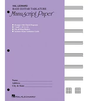 Bass Guitar Tablature Manuscript Paper: Purple Cover