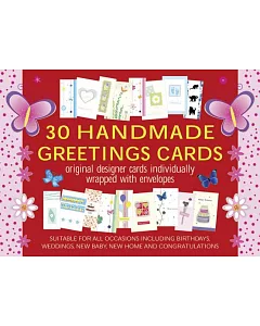30 Handmade Greetings Cards Red/Pink Box: original designer cards individually wrapped with envelopes