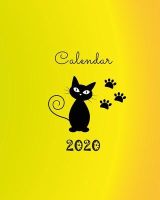 Calendar 2020: Weekly & Monthly Planner (January - December) With Cute Black Cat On Gold Background