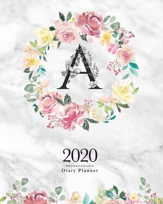2020 Diary Planner: 8x10 Planner With Watercolor Flowers A Monogram On Gray Marble for Woman