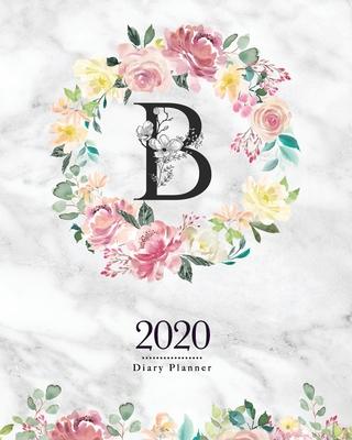 2020 Diary Planner: 8x10 Planner With Watercolor Flowers B Monogram On Gray Marble for Woman