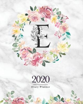 2020 Diary Planner: 8x10 Planner With Watercolor Flowers E Monogram On Gray Marble for Woman