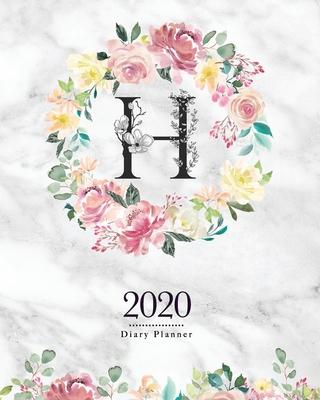 2020 Diary Planner: 8x10 Planner With Watercolor Flowers H Monogram On Gray Marble for Woman