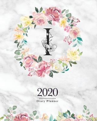 2020 Diary Planner: 8x10 Planner With Watercolor Flowers I Monogram On Gray Marble for Woman