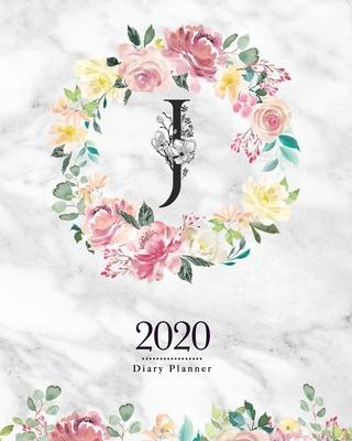 2020 Diary Planner: 8x10 Planner With Watercolor Flowers J Monogram On Gray Marble for Woman