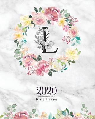 2020 Diary Planner: 8x10 Planner With Watercolor Flowers L Monogram On Gray Marble for Woman