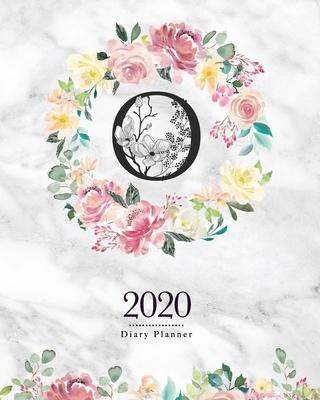 2020 Diary Planner: 8x10 Planner With Watercolor Flowers O Monogram On Gray Marble for Woman