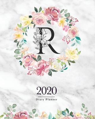 2020 Diary Planner: 8x10 Planner With Watercolor Flowers R Monogram On Gray Marble for Woman