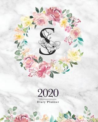 2020 Diary Planner: 8x10 Planner With Watercolor Flowers S Monogram On Gray Marble for Woman