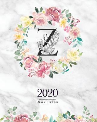 2020 Diary Planner: 8x10 Planner With Watercolor Flowers Z Monogram On Gray Marble for Woman