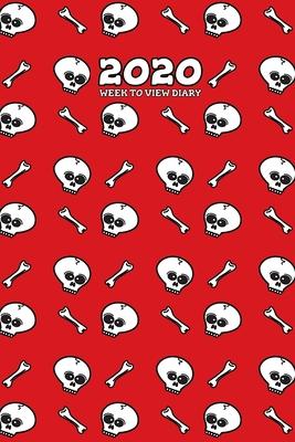 2020 Week To View Diary: Skull and bones themed diary (Bright Red) with week to view and month to view planners. Includes habit tracking and go