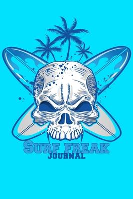 Surf freak JOURNAL DOT GRID STYLE NOTEBOOK: 6x9 inch daily bullet notes on dot grid design creamy colored pages with cool skull and surf board on blue