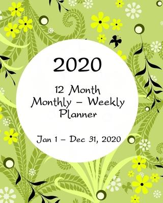 2020 - 12 Month Monthly - Weekly Planner - Jan. 1 - Dec. 31, 2020: Monthly Calendar View - 8x10 - Weekly Spread - Delicate Floral Pattern In Shades Of