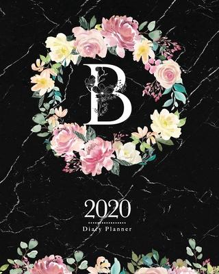 2020 Diary Planner: Dark 8x10 Planner Watercolor Flowers Monogram Letter B on Black Marble