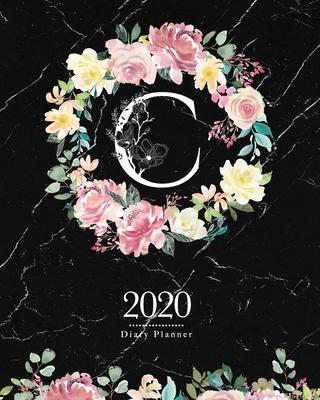 2020 Diary Planner: Dark 8x10 Planner Watercolor Flowers Monogram Letter C on Black Marble