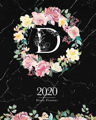 2020 Diary Planner: Dark 8x10 Planner Watercolor Flowers Monogram Letter D on Black Marble