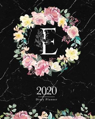 2020 Diary Planner: Dark 8x10 Planner Watercolor Flowers Monogram Letter E on Black Marble