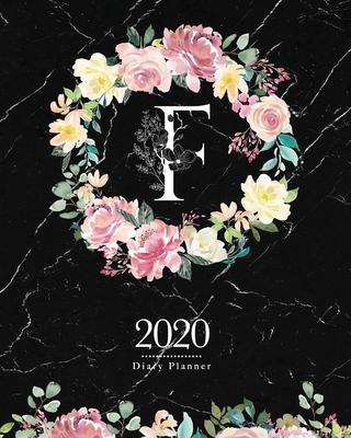 2020 Diary Planner: Dark 8x10 Planner Watercolor Flowers Monogram Letter F on Black Marble