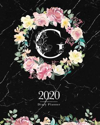 2020 Diary Planner: Dark 8x10 Planner Watercolor Flowers Monogram Letter G on Black Marble
