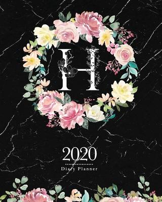 2020 Diary Planner: Dark 8x10 Planner Watercolor Flowers Monogram Letter H on Black Marble