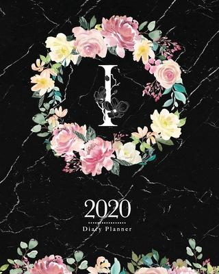 2020 Diary Planner: Dark 8x10 Planner Watercolor Flowers Monogram Letter I on Black Marble