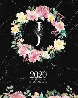 2020 Diary Planner: Dark 8x10 Planner Watercolor Flowers Monogram Letter J on Black Marble