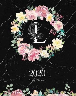 2020 Diary Planner: Dark 8x10 Planner Watercolor Flowers Monogram Letter L on Black Marble