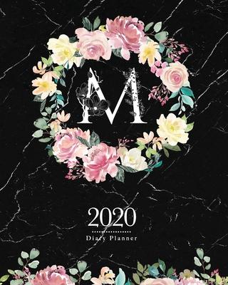2020 Diary Planner: Dark 8x10 Planner Watercolor Flowers Monogram Letter M on Black Marble