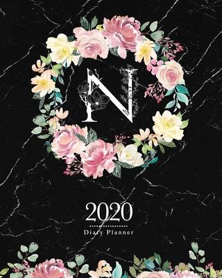 2020 Diary Planner: Dark 8x10 Planner Watercolor Flowers Monogram Letter N on Black Marble