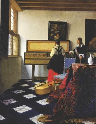 Johannes Vermeer Black Paper Sketchbook: The Music Lesson Art Notebook - Large Artistic All Black Pages Blank Sketch Pad - Dutch Masters Paintings - D