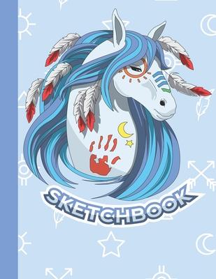 Sketchbook: Cute Blank Notebook for Sketching and Picture Space with Bohemian Tribal Horse, Unlined Paper Book for Drawing, Journa