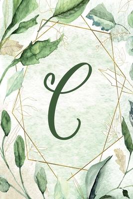 Notebook 6x9 - Letter C - Green Gold Floral Design: College-ruled, lined format exercise book with flowers, alphabet letters, initials series.