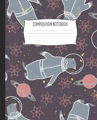 Composition Notebook: Wide Ruled Notebook Space Penguin Stars Pattern Lined School Journal - 100 Pages - 7.5 x 9.25 - Children Kids Girls