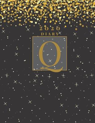 Personalised 2020 Diary Week To View Planner: A4 Gold Letter Q (Gold Stars And Glitter) Organiser And Planner For The Year Ahead, School, Business, Of