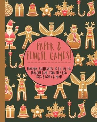 Paper & Pencil games!: Cute Christmas retro vintage santa gingerbread snowmen travel & activity game book with game instructions! Features 4