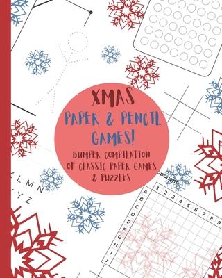 Xmas Paper & Pencil games!: Cute Christmas winter snowflake snowmen travel & activity game book with game instructions! Features 4 in a row, hangm