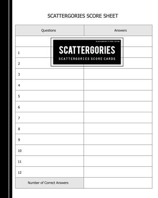 Black and White Publishing Scattergories Score Card: Scattergories Record Sheet Keeper for Keep Track Of Who’’s Ahead In Your Favorite Creative Thinkin