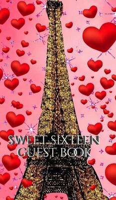 Sweet sixteen glitter paris eiffel tower red hearts themed blank guest book