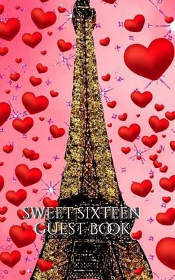 Sweet sixteen glitter paris eiffel tower red hearts themed blank guest book