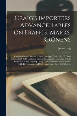 Craig’’s Importers Advance Tables on Francs, Marks, Krönens [microform]: Calculated at the Rate of 19 3/10 Cents per Franc, 23 4/ 5 Cents per Mark, 20