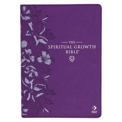 The Spiritual Growth Bible, Study Bible, NLT - New Living Translation Holy Bible, Faux Leather, Purple Debossed Floral
