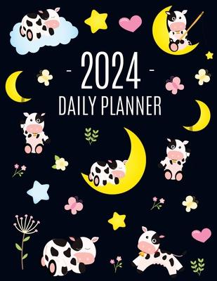 Cow Planner 2024: Cute 2024 Daily Organizer: January-December (12 Months) Pretty Farm Animal Scheduler With Calves, Moon & Hearts