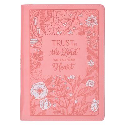 Christian Art Gifts Pink Vegan Leather Zipped Journal, Inspirational Women’s Notebook Trust in the Lord Scripture, Flexible Cover, 336 Ruled Pages, Ri