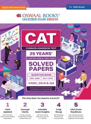Oswaal CAT 25 YEARS Chapter-wise & Topic-wise Solved Papers (VARC, DILR & QA) (1991-2008 & 2017-2023) for 2024 Exam