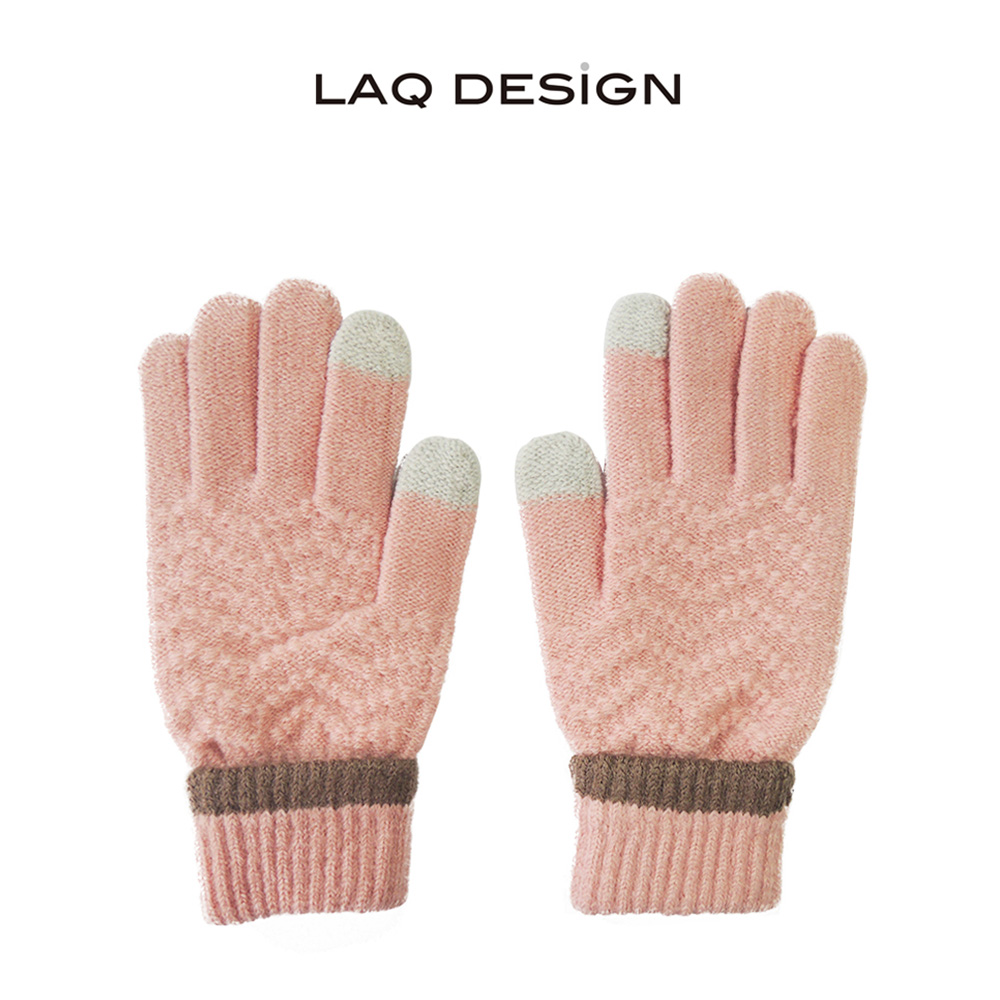 LAQ DESiGN 2TIPS 二指觸控毛線手套粉色灰指