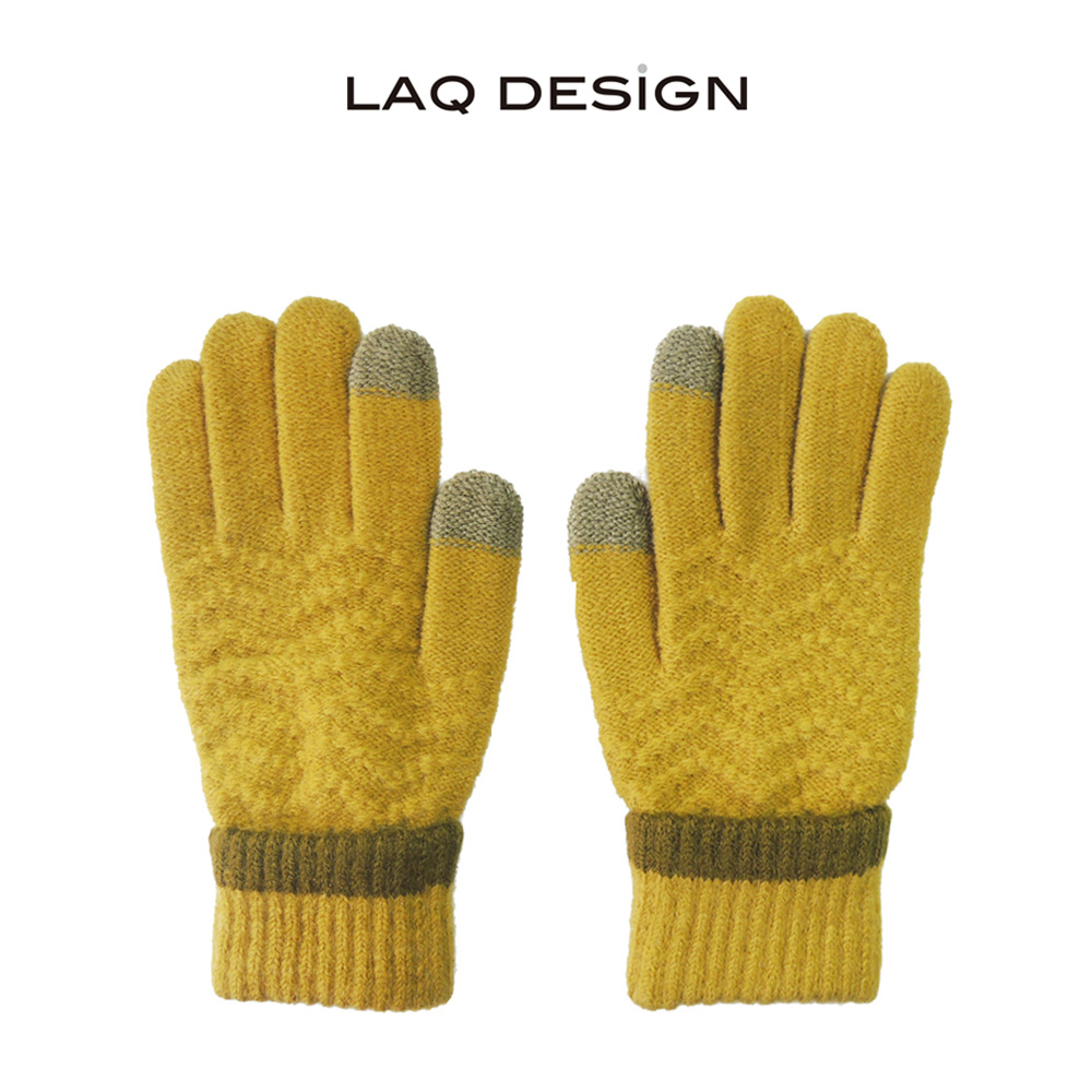 LAQ DESiGN 2TIPS 二指觸控毛線手套黃色綠指