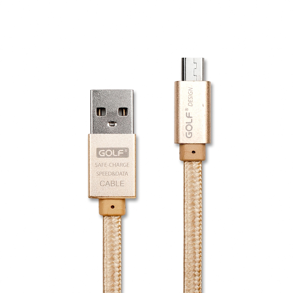 USB2.0 轉 Micro USB 金屬網狀編織快速充電傳輸扁線(1M)金色