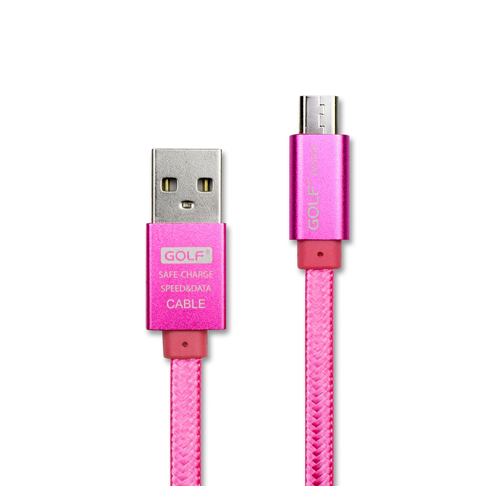 USB2.0 轉 Micro USB 金屬網狀編織快速充電傳輸扁線(1M)桃紅