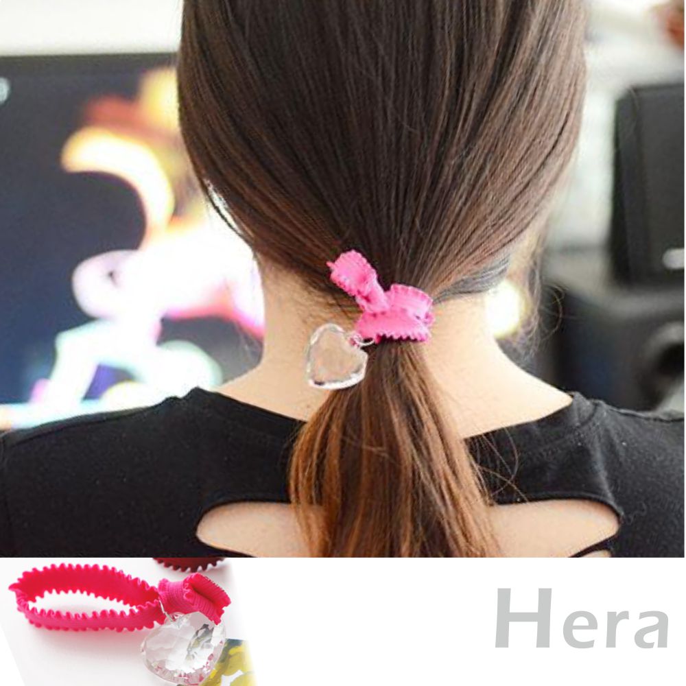 【Hera】赫拉 荷葉花邊水晶愛心彈力髮圈/髮束/手鍊兩用-4色粉色